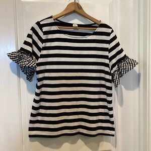 A. Moon Striped Black and White Women's Top with ruffle sleeves